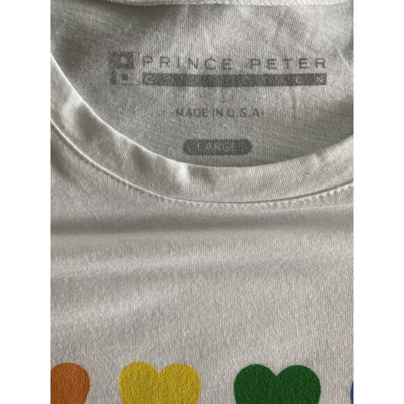 New Prince Peter Collection Rainbow Hearts Pride White T-Shirt Love Large NWT - Picture 8 of 11